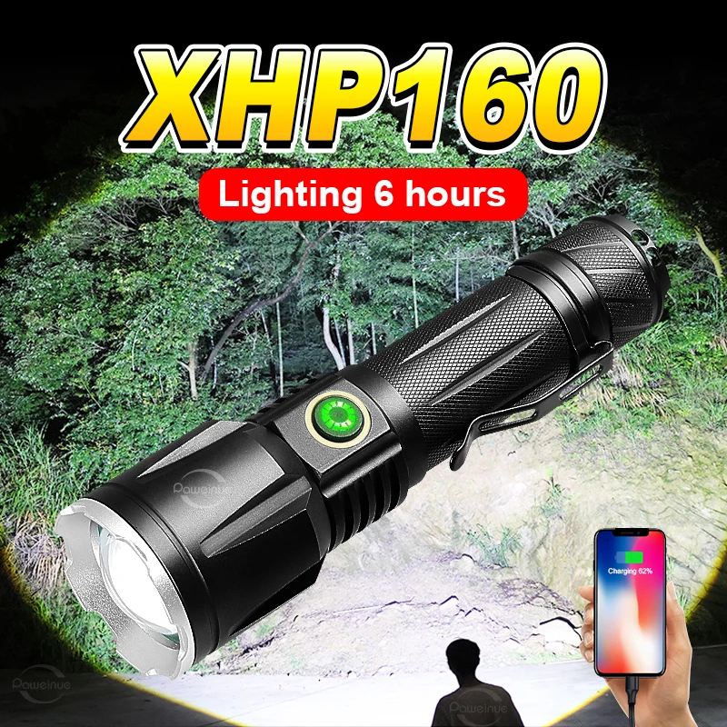 

Мощный светодиодный фонарик XHP160 Ультраяркий перезаряжаемый фонарь с телескопическим зумом 18650 Рыбалка Кемпинг Лампа