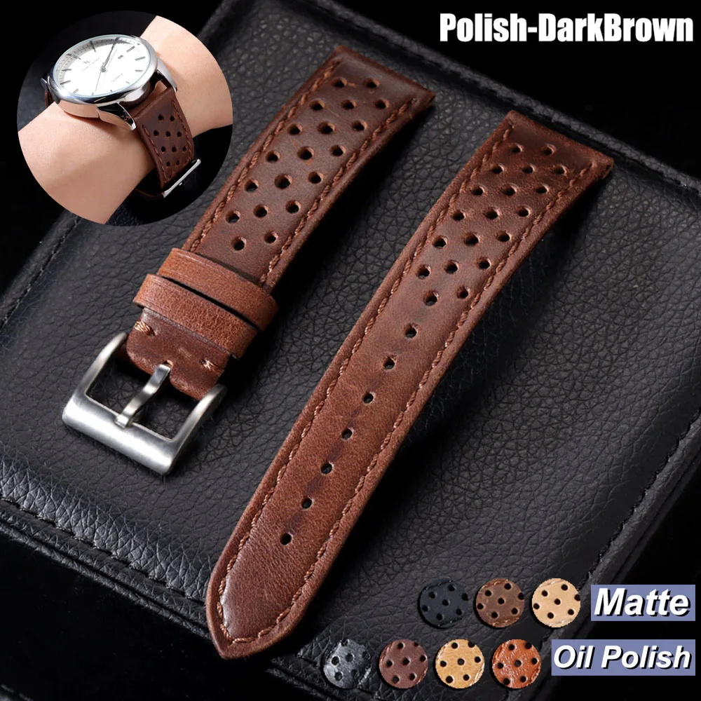 Vintage Calfskin Leather Breathable Watch Band Wrist Bracelet