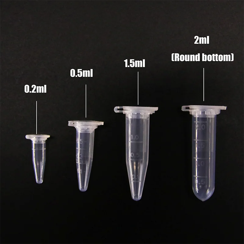 IKEME PCR Centrifuge Tube Transparent Clear Graduation 0.2ml 0.5ml 1.5ml 2ml Lab Microcentrifuge Tube With Cap And Bottom Scale