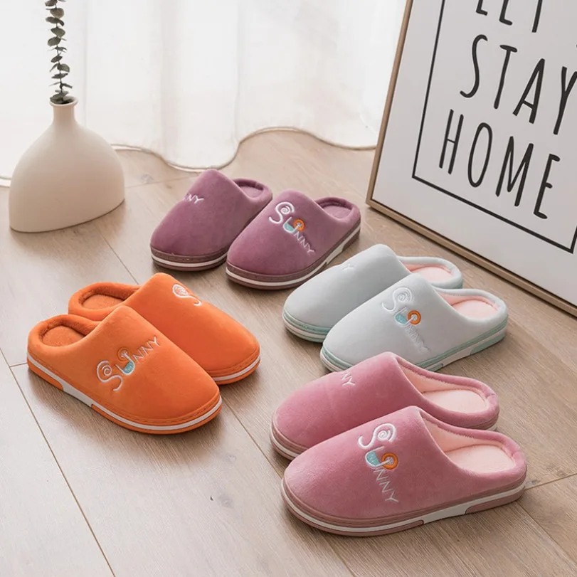 Home Slipper Women Winter Warm Fuzzy Fur Contton Plush Non Slip Grip Indoor Lazy Soft Female Thermal House Shoe Flat Male Men