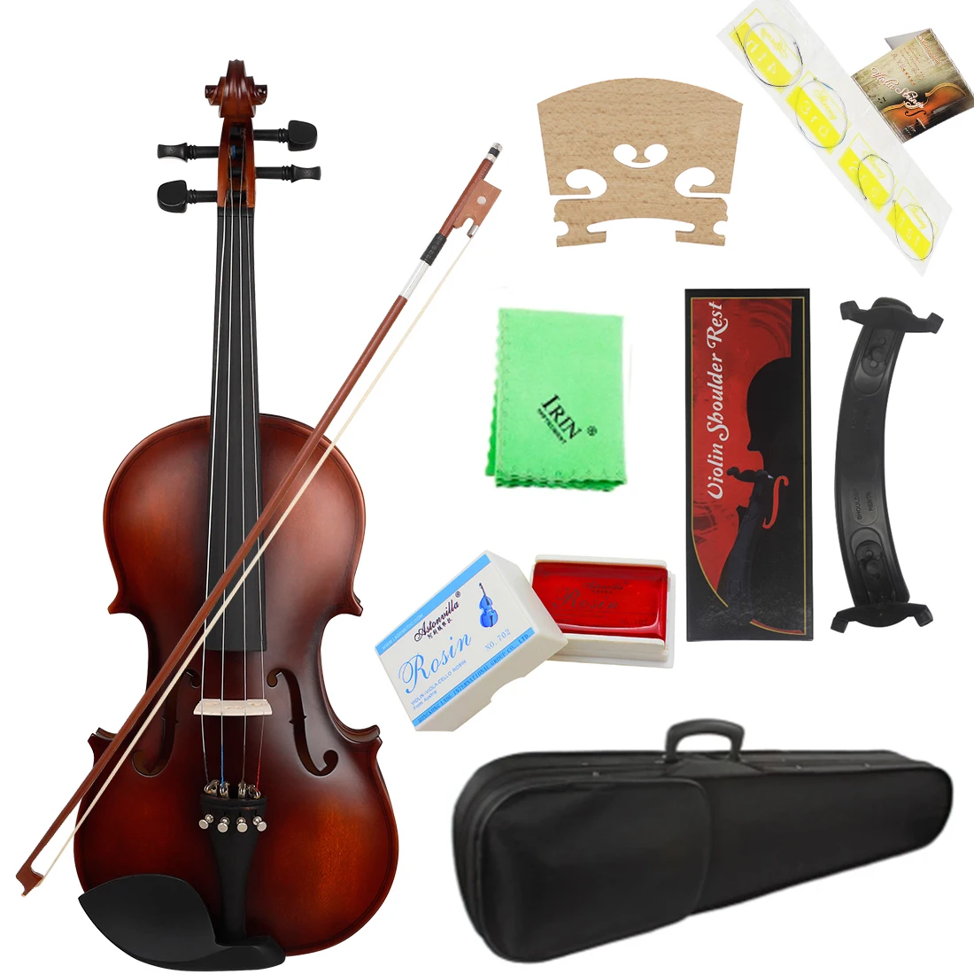 4/4 Retro Matte Finish Solid Wood Natural Acoustic Violin with Optional String Instrument Set - Original Design