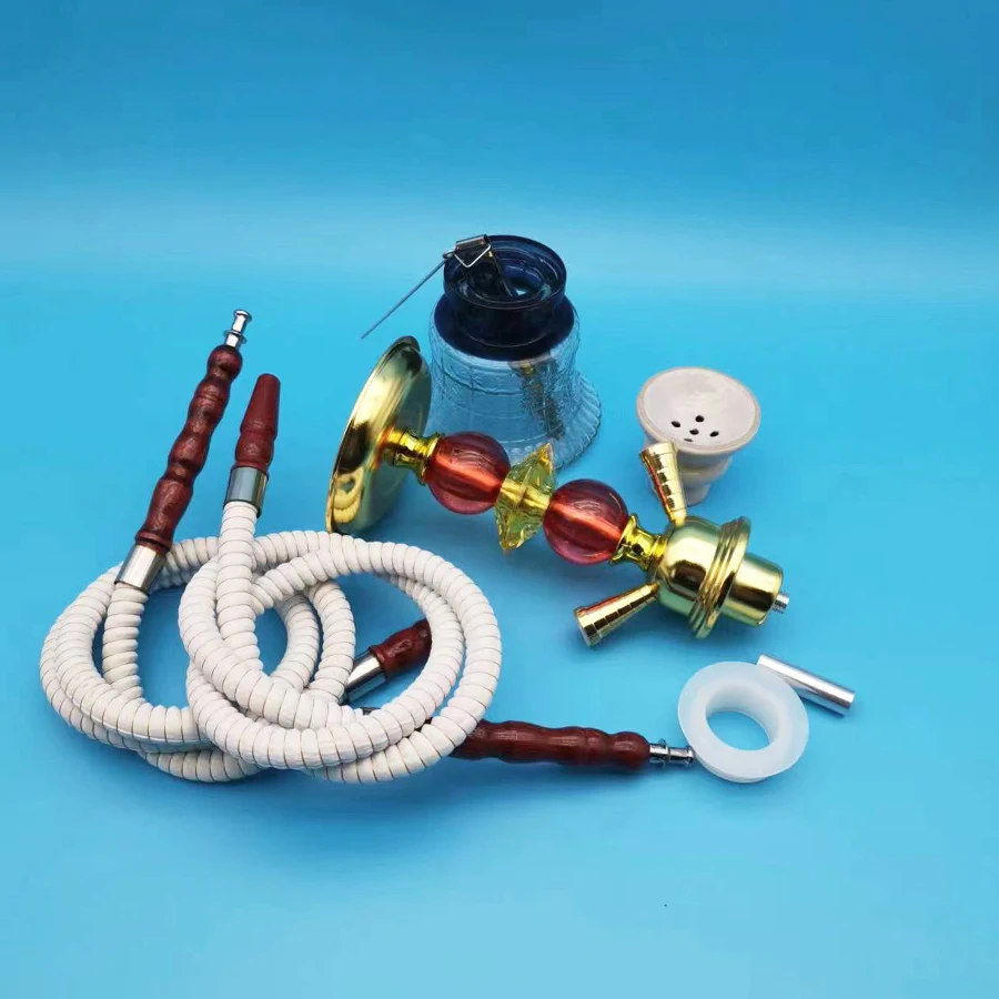 Arabia Hookah Set Small Double Tube Hookah Glass Bottle Ceramic Bowl Hose Water Pipe Bar KTV Shisha Accessories Birthday Gift