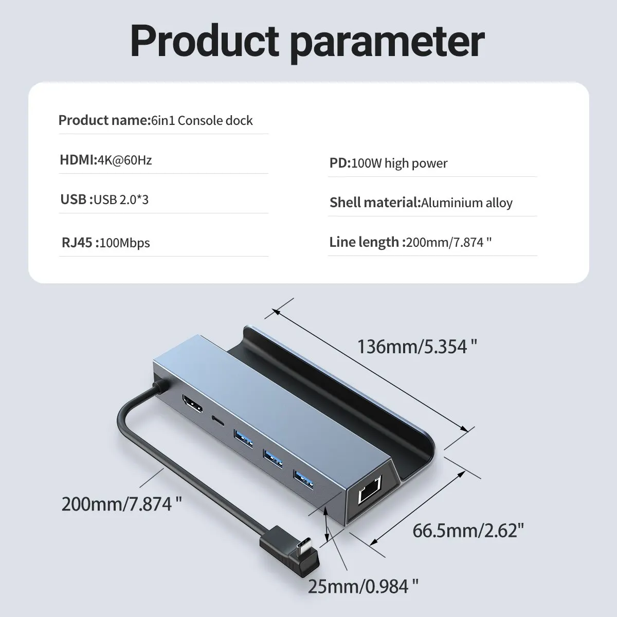 Type C Docking Station 4K HD HDMI PD RJ45 USB2.0 Interface for Nintendo Switch/OLED Steam Deck Macbook Samsung and More
