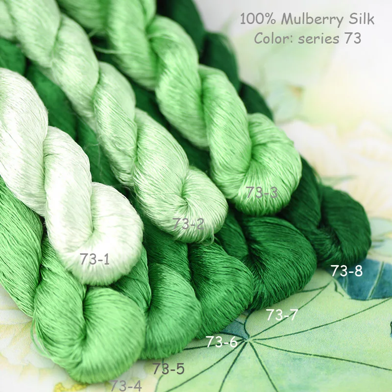 Description Picture 6 of item100% Spun Mulberry Silk Floss Yarn Thread Natural Su Embroidery Silk Threads Yarns Green Jade 61 62 72 73 74 75 76 77 78 79 80