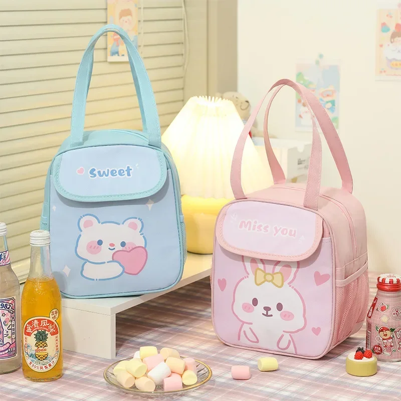 Cute Portable Lunch Box for Kids Pink Bunny Thermal Insulated