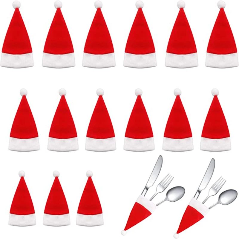 Christmas hat holder 20/5PC Christmas hat tableware holder fork knife cutlery storage holder bag home decoration accessories kitchen tableware holde