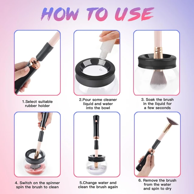 Professional Makeup Brush Cleaner Machine - Efficiently Clean and Sanitize Brushes of All Sizes - Fast & Easy Solution for Quick 6