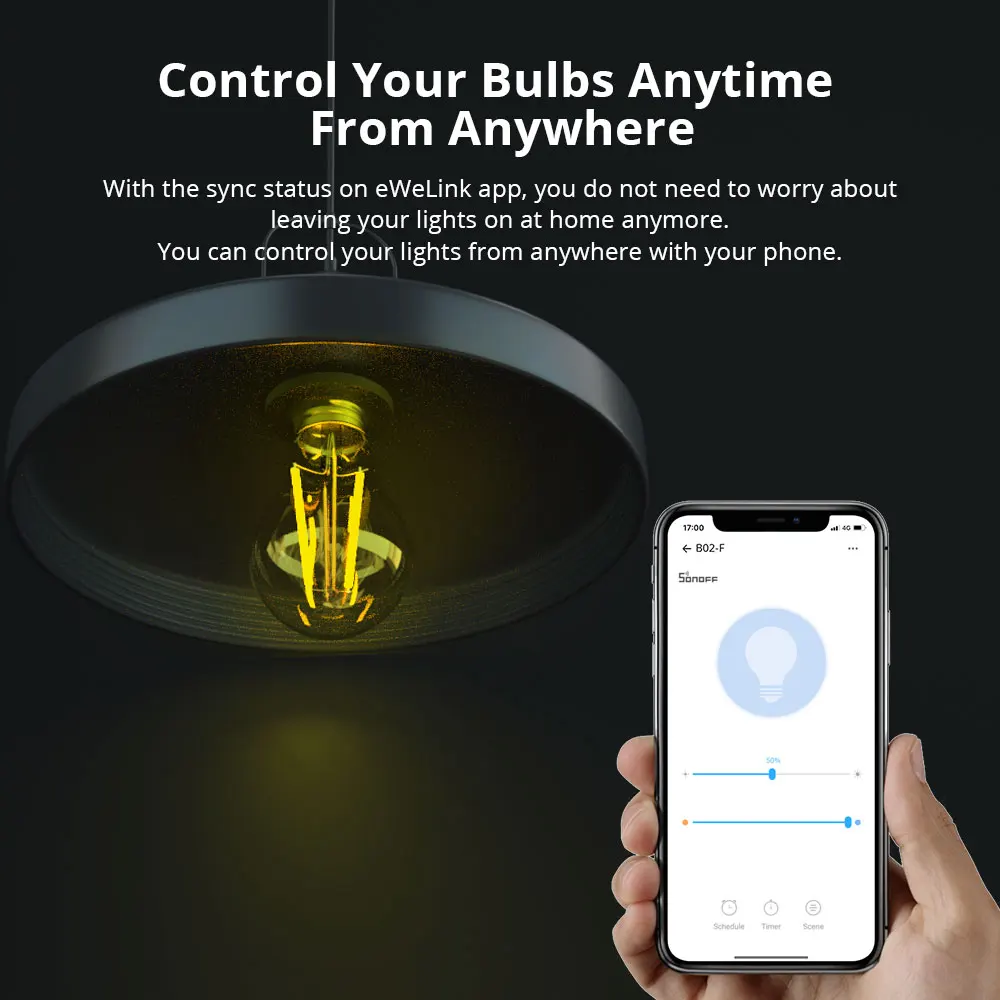 SONOFF B02-F WiFi Smart Bulb LED Filament E27 Dimmable Bulb eWeLink APP Adjust Color Temp Smart Timer Alexa Google Voice Control 5