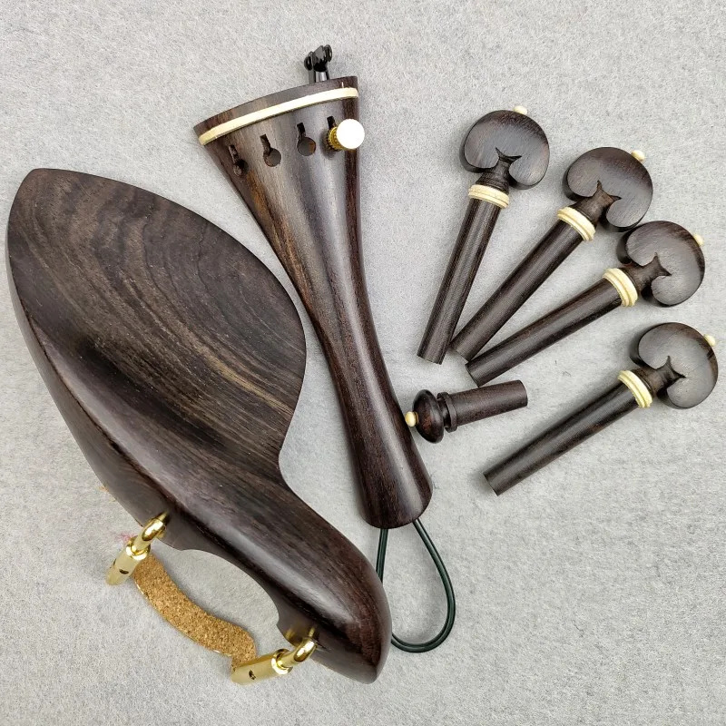 

1 Set 4/4 Natural Color Ebony Violin Accessories Fiddle Pegs+Chin Rest+Tailpiece+Endpin+Finetuner+bracket