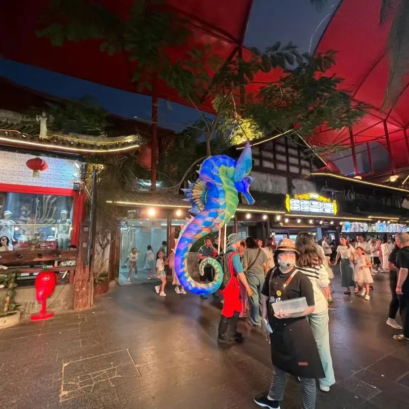 1PC Giant Inflatable Seahorse with White LED Light Air Blow Sea Horse Costume Carnival Parade Walking Performance Props