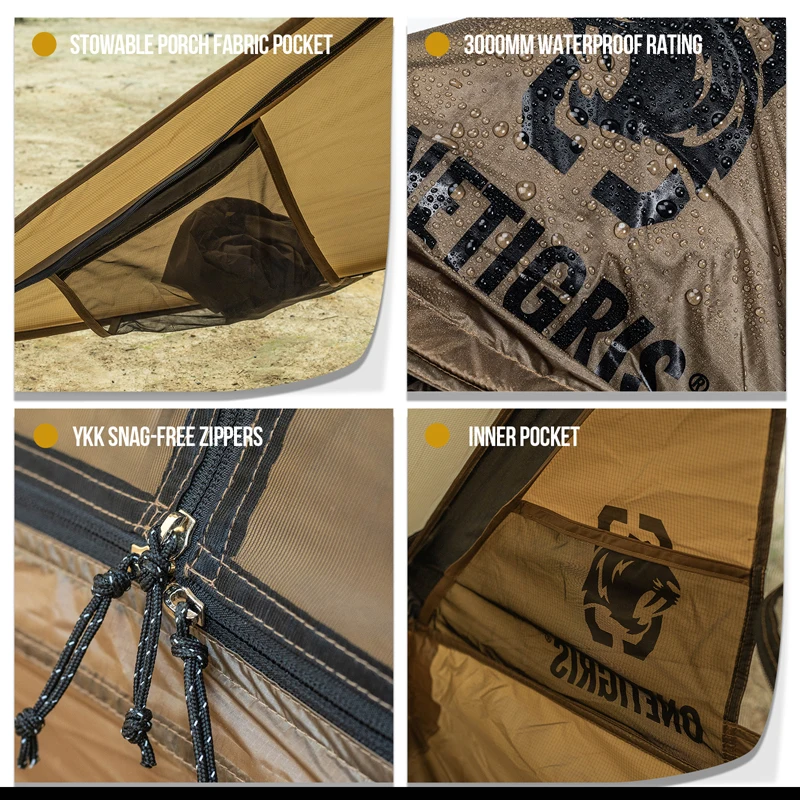 OneTigris TETRA Camping Tent 1-2 Person 3000mm Waterproofed Lightweight Backpacking Tipi Tent Inner Mesh Option Available