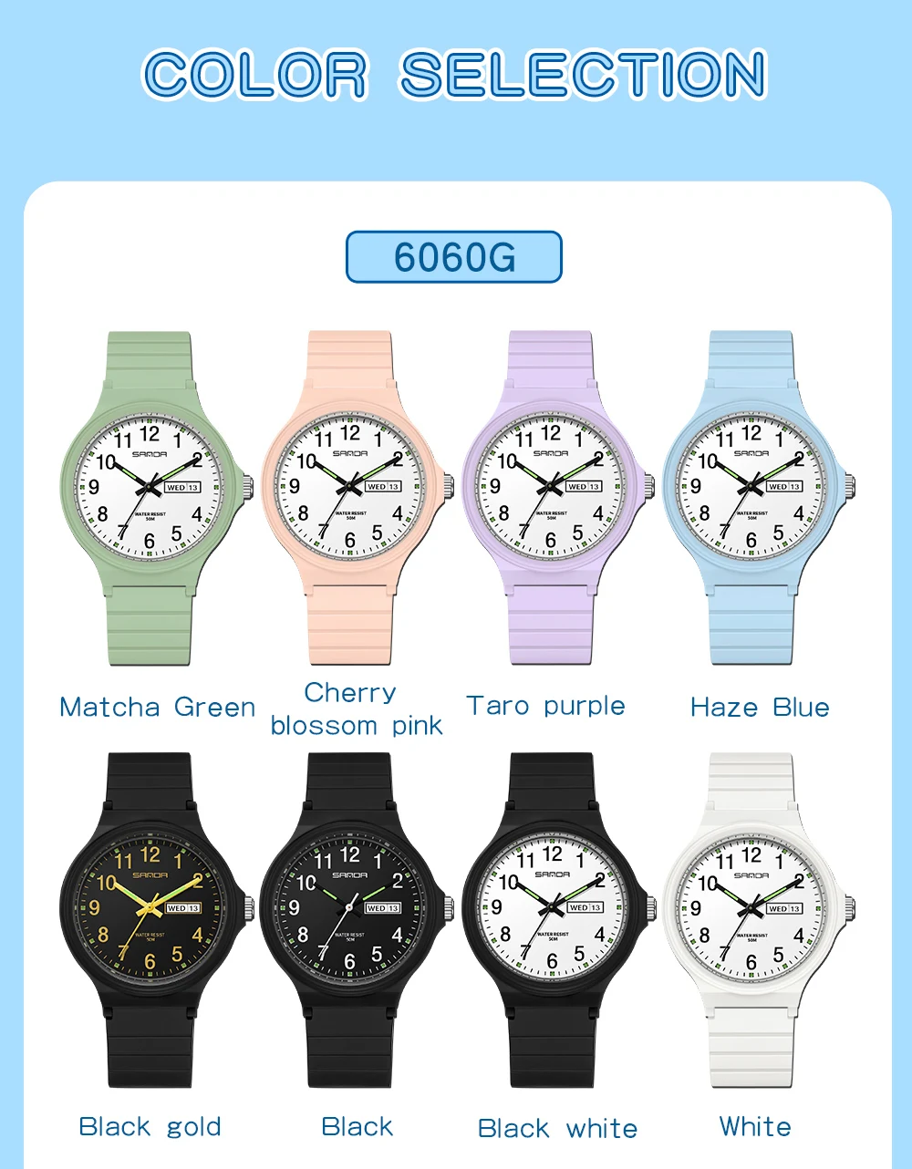 SANDA 9072 Mini Simple Student Watch Soft TPU Light Fashion Waterproof Luminous Quartz Women's Outdoor Sports Children's Watch