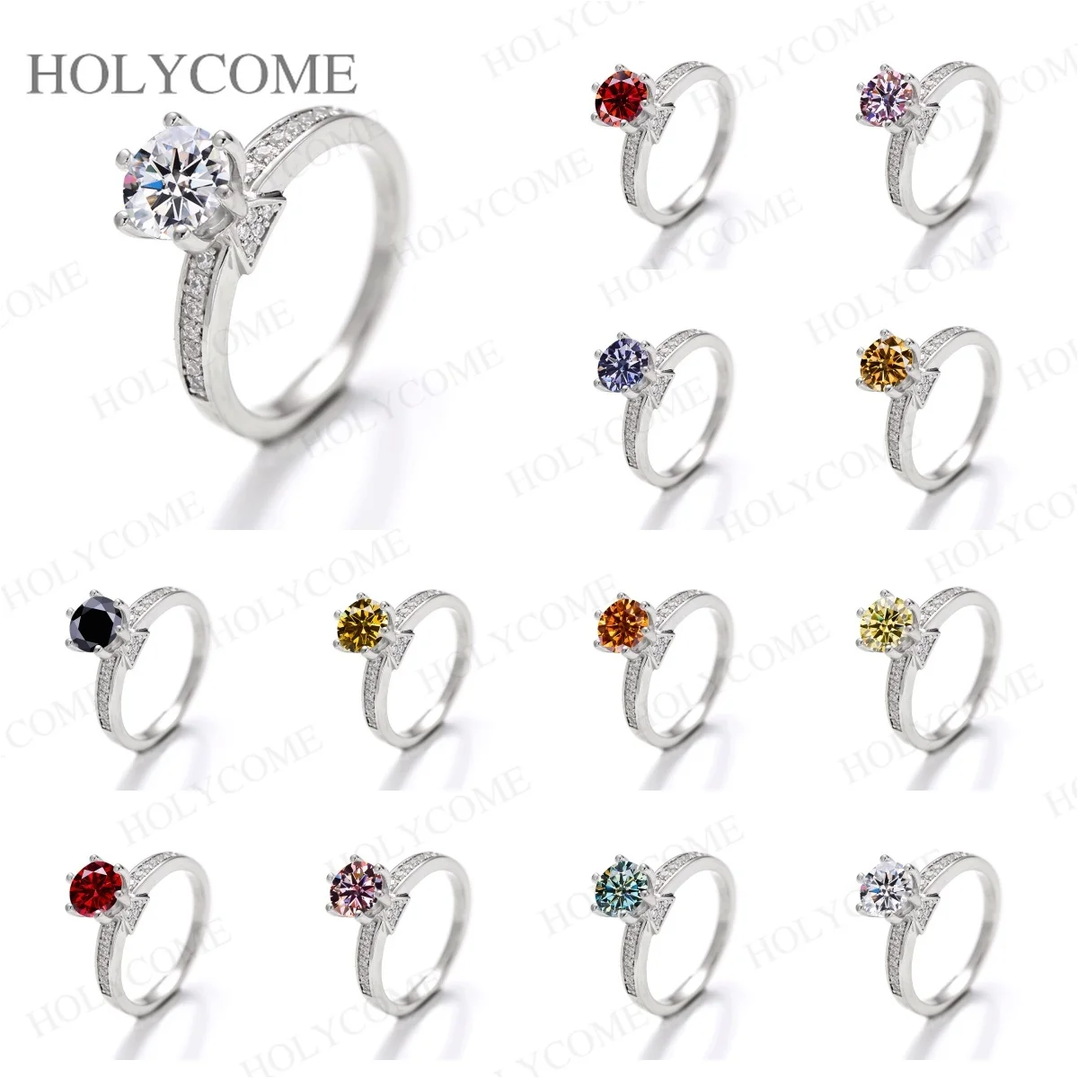Echte Moissanit Ringe rund 6,5 mm 1CT bunt VVS1 S925 Damen Verlobung Hochzeiten Geburtstag Band Modeschmuck Geschenk mit GRA