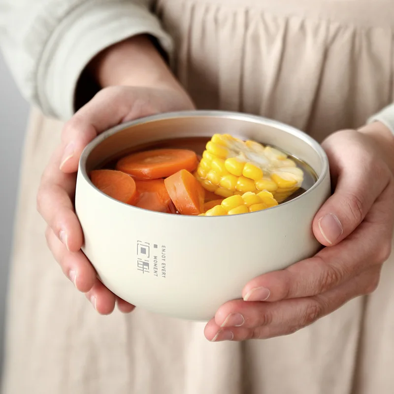 일본식 스테인레스 스틸 더블 레이어 밥 그릇, 저녁 식사 용기, 과일 라멘 국수, 화상 방지 식기