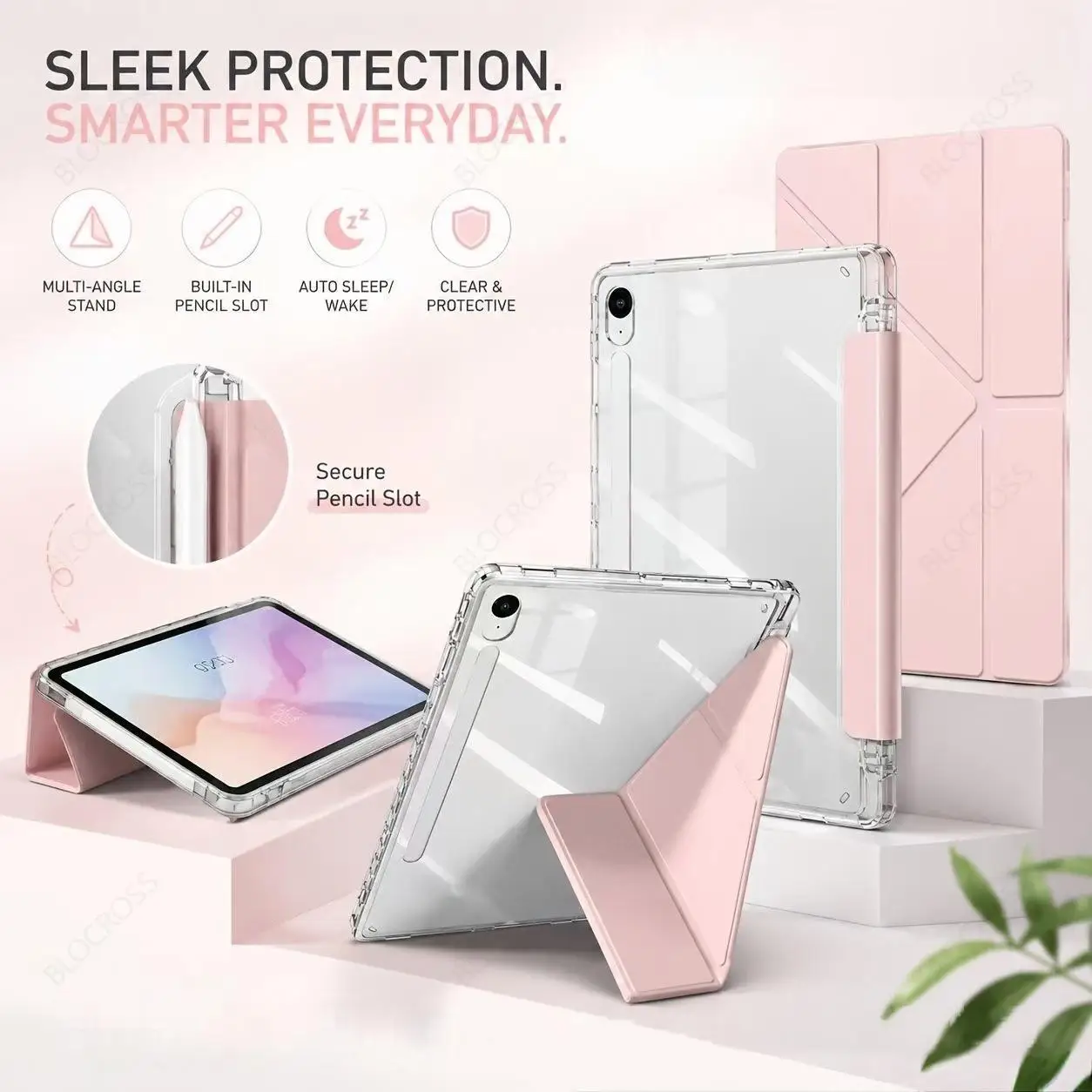 Magnetic Transparent Tablet Case with Pen Slot
