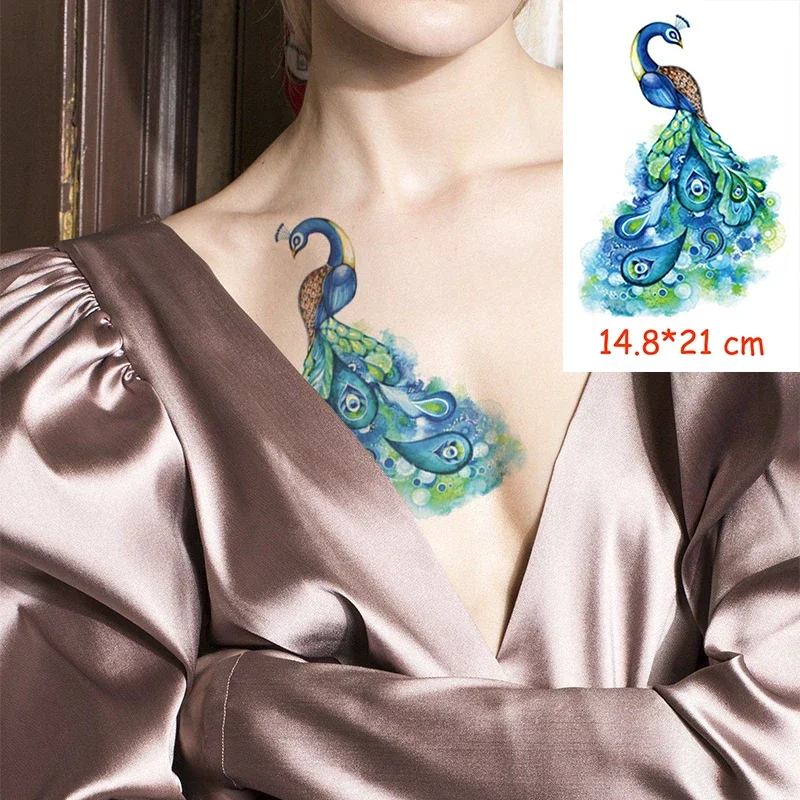 

Waterproof temporary Tattoo Sticker peacock big bird tatoo water transfer fake tattoos flash tatto for Woman Man girl 14.8*21 cm