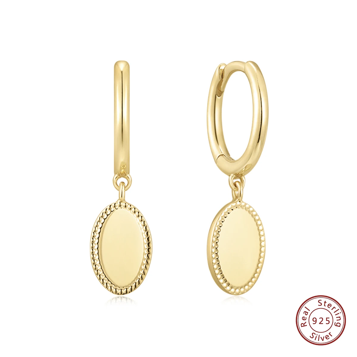 

Fine Jewellery S925 Sterling Silver 14k Gold Plated Engraved Pendant Earring Plain Oval Blank Charms Hoop Huggies Earring Women