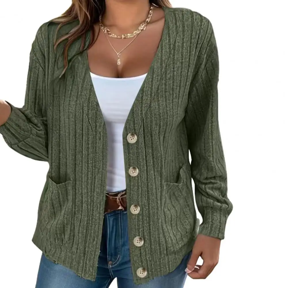 

Fall Wpring Women Cardigan Coat Single-breasted Solid Color Buttons Knitted Thin Long Sleeve Casual V Neck Loose Lady Cardigan