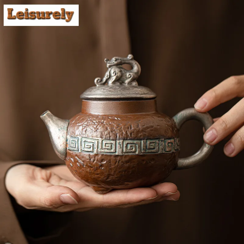 Antique Gilded Silver Lotus Ceramic Teapot Japanese Tea Infuser Pot Tea Maker Kettle with Ball Hole Cafes Accessories Ornaments