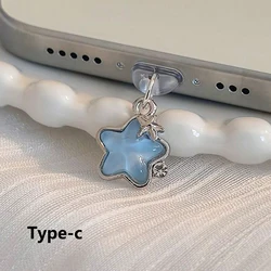 Diamond Star Dust Plug Charm - Fashionable Dust Protection Cap and Phone Pendant Gift (Blue For Type C)