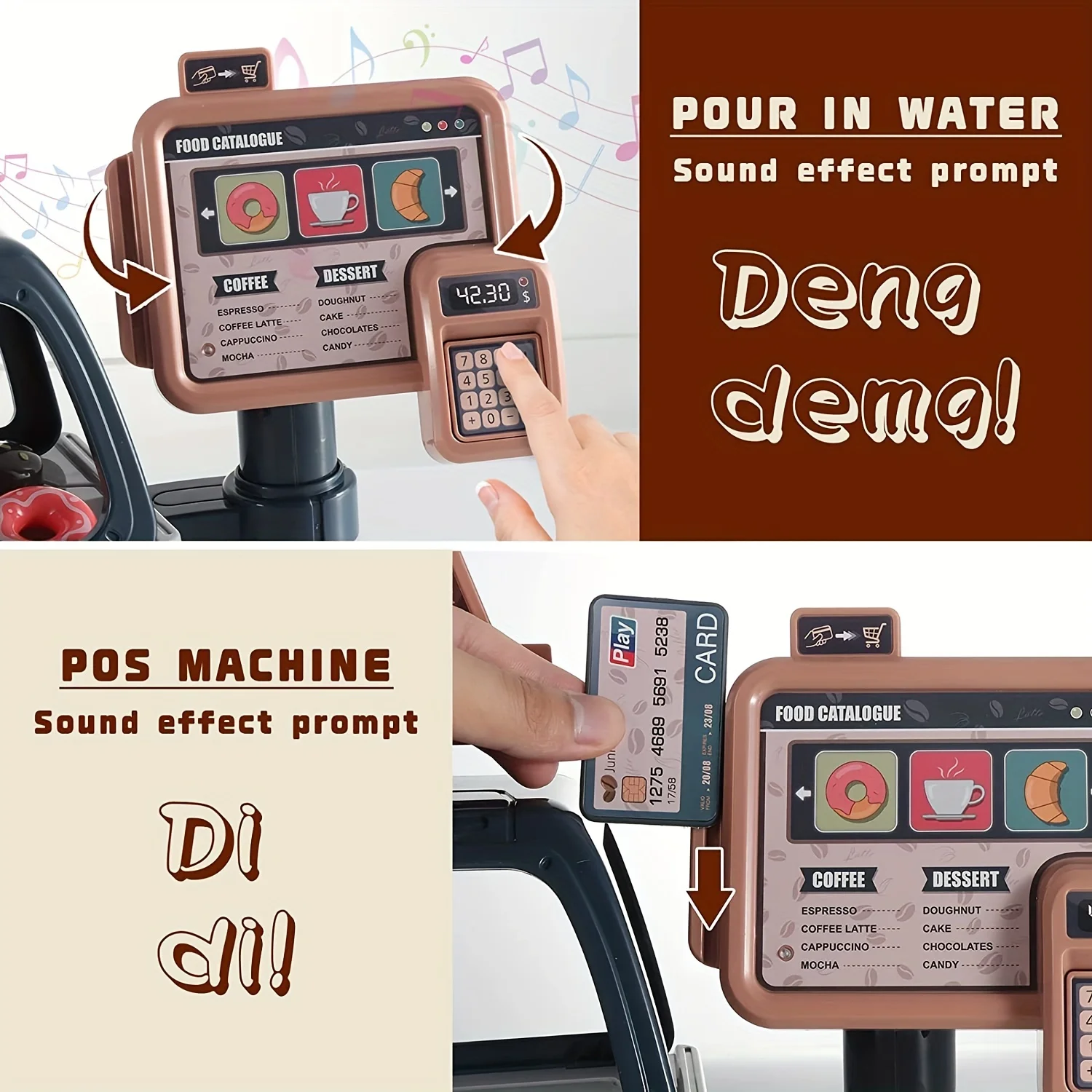 3 In 1 Toy Coffee Maker Machine And Cash Register Kit With Sound Light Pretend Role Play Toy Coffee Maker Machine & Fake Donuts