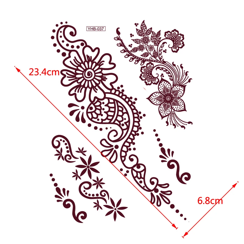 Bräunlich rote Spitze wasserdicht temporäre Tattoo Aufkleber Tatuajes Tattoo Ärmel Henna Tattoo Aufkleber Body Art gefälschte Tattoo Aufkleber – Detail 12