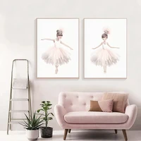 Pink Ballerina Toddler Ballet Girl Dance Cartoon Poster Wall Art Pictures Canvas Painting Nursery Baby Bedroom Home Decor 4