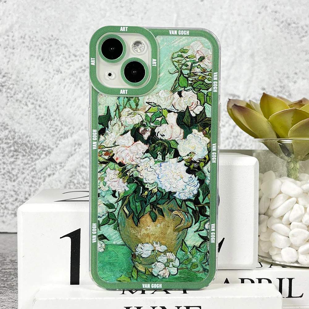 Case For iPhone 14 13 12 11 Pro Max Mini XS X XR SE 7 8 Plus Soft Cover Van Gogh Oil Painting Flower Series- S768bb5cb5f2a4f05af8f5cdcbdfbc3aav