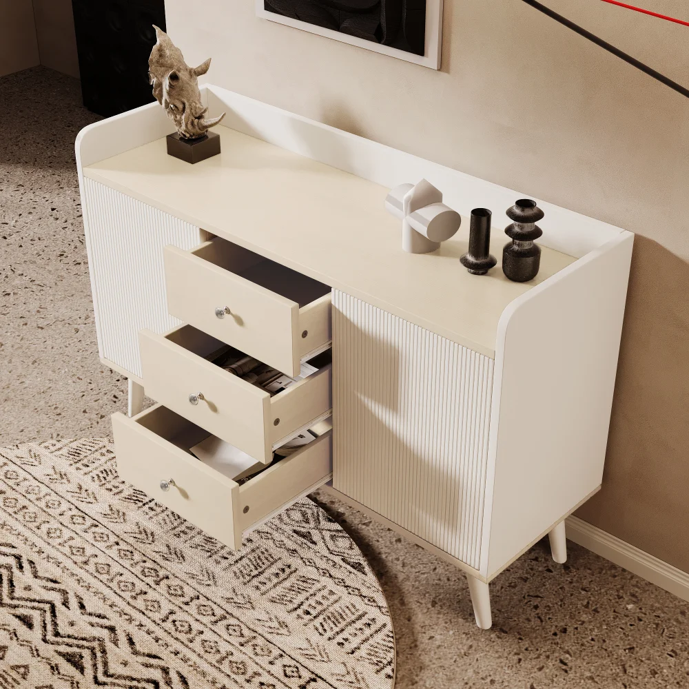 Sideboard mit drei Schubladen, exquisite Körnung. Sideboard für Schlafzimmer und Wohnzimmer, modernes holzfarbenes Sideboard mit Stauraum – Detail 4