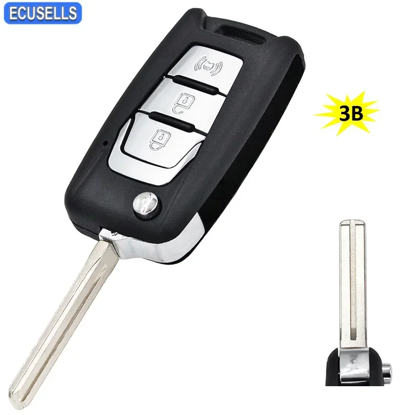 Ecusells Modified 3 Button Folding Flip Remote Car Key Shell Case Uncut Blade for Ssangyong Korando New Actyon C200