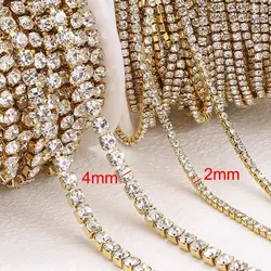 1 Meter Shiny Stainless Steel Crystal Rhinestone Trim for DIY Jewelry and Clothing Design (Gold Color)