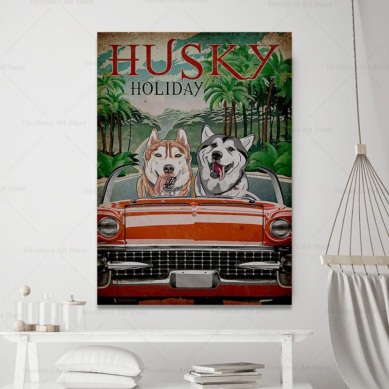 Картина на холсте смешная собака праздничные постеры и фотообои Хаски для