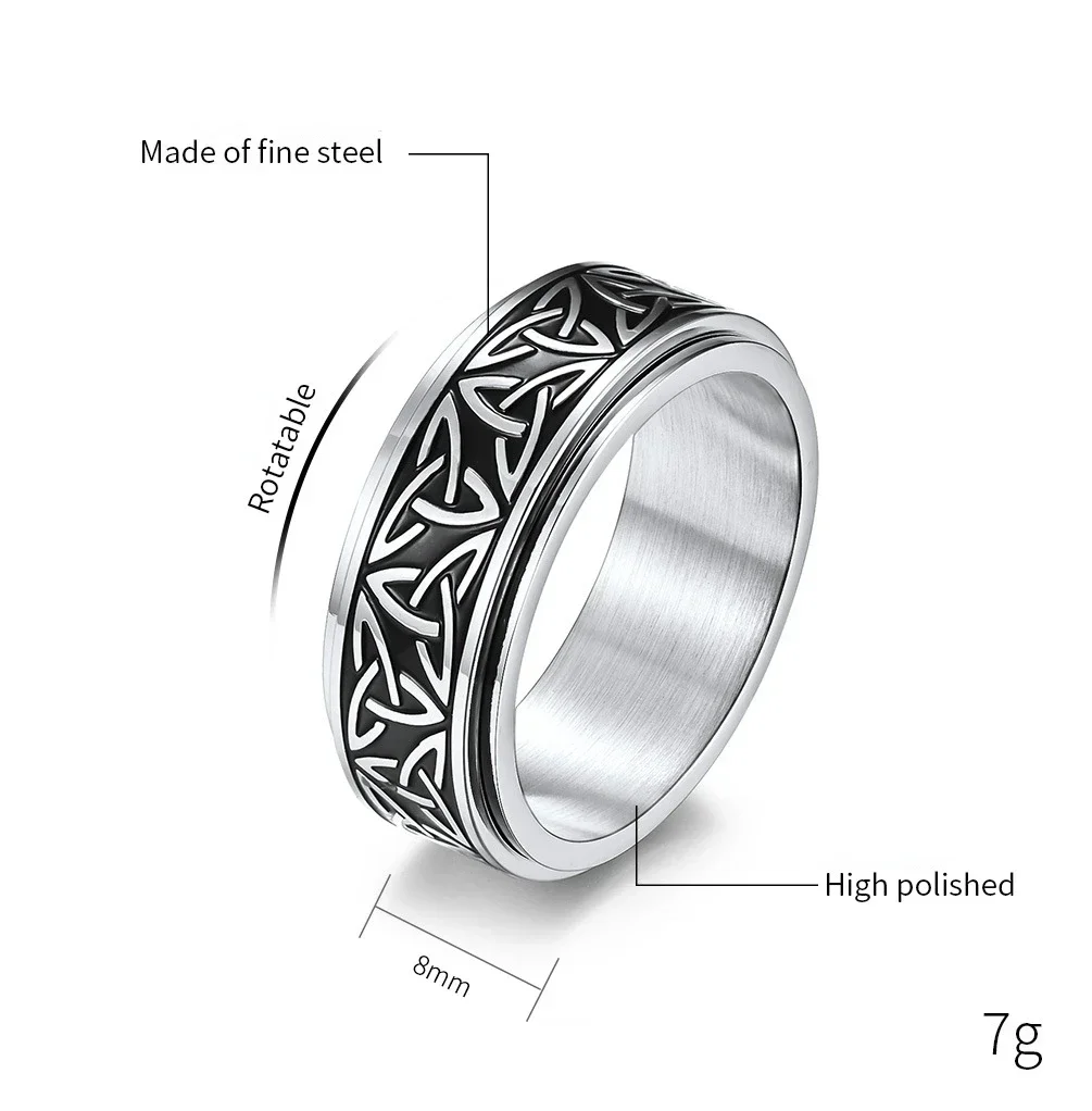 Men Stainless Steel Celtic Triangle Knot Rotatable Rotating Ring Unisex Decompression stainless steel ring,finger ring,fidget spinner ring