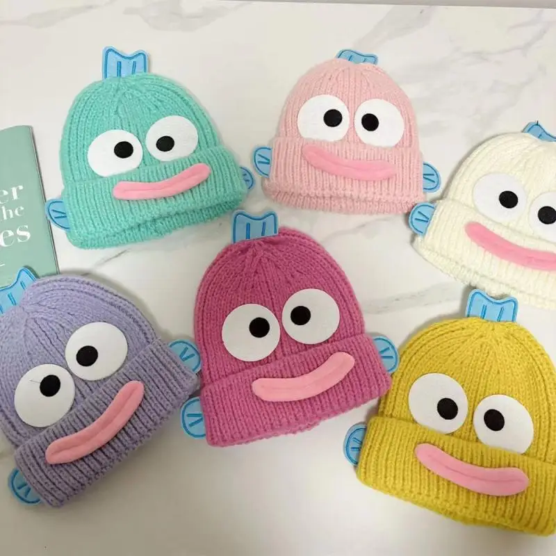 

Sanrios Kawaii Anime Hangyodon Hat Children Cartoon Funny Pullover Cap Cute Kids Beanie Winter Thickening Parent-Child Hat Gift