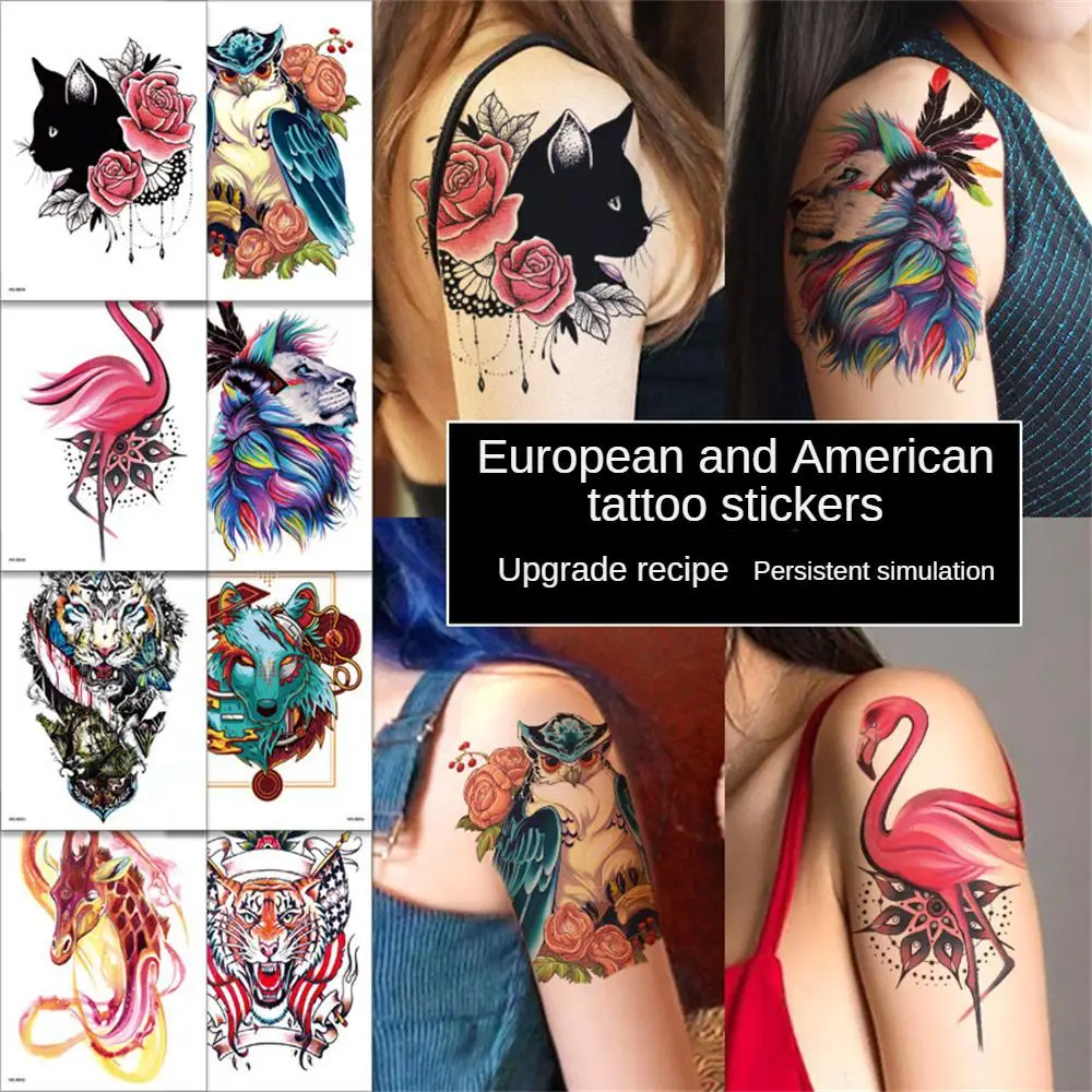 Upper Arm Sleeve Waterproof Tattoo Stickers Lion Tiger Wolf Chest Tattoo Crown Body Art Temporary Sexy Fake Tattoo For Women Men