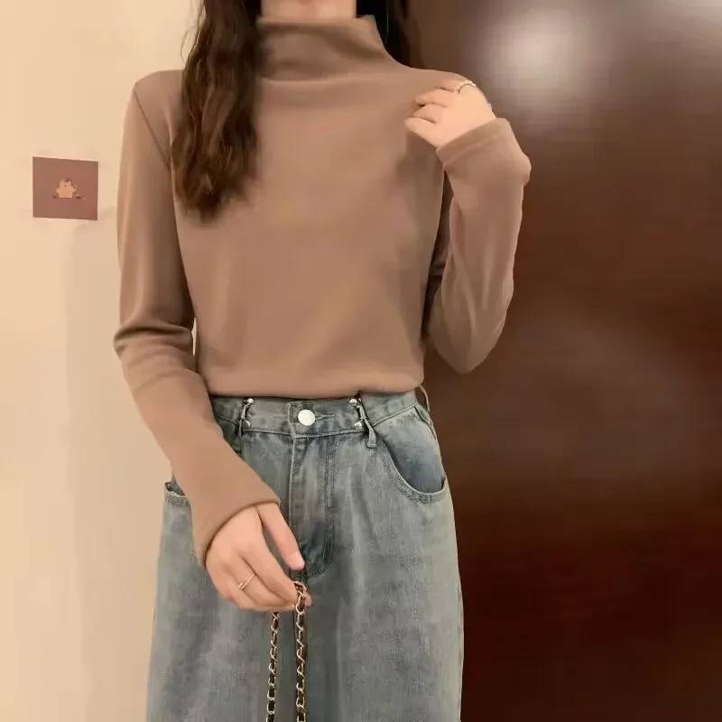 

Blouse Thickened Sleeve Warm Top Women Woman Clothing Winter Thick Shirt Long Thermal Female Dejung Underwear