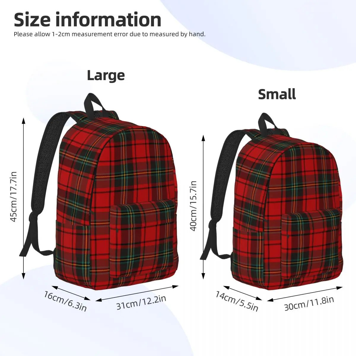 Tartan Clan Stewart Plaid Black Red Check Backpack Sports 
