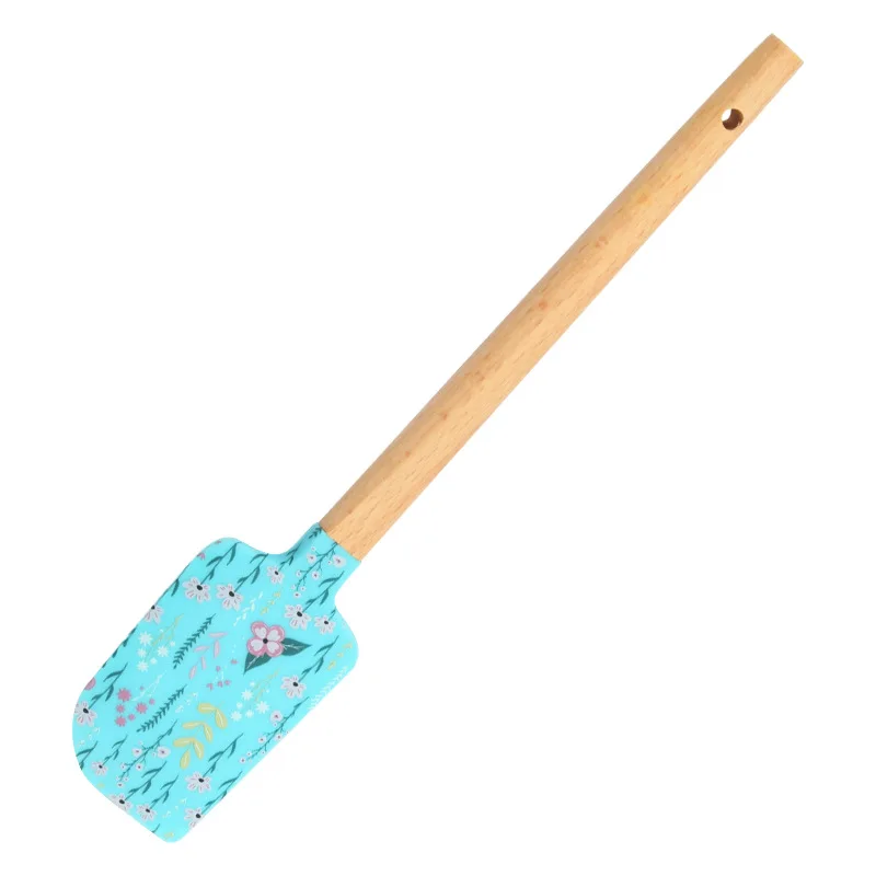 Christmas Themed Wooden Handle Pastry Batter Mixing Scraper Cake Cream Silicone Spatula Baking Decorating Tools