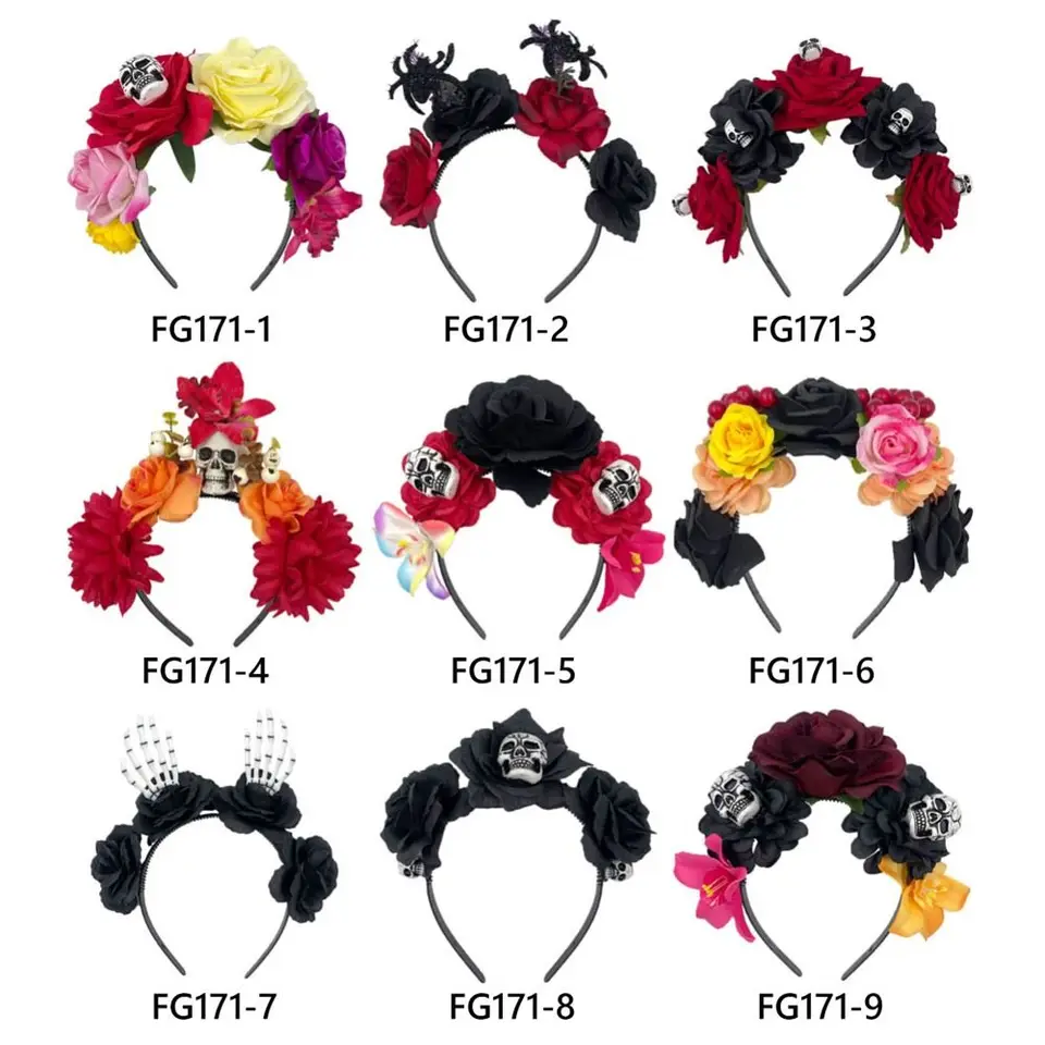 Corona di fiori di rosa messicana giorno dei morti fascia Costume da festa di Halloween Dia de los muertos copricapo