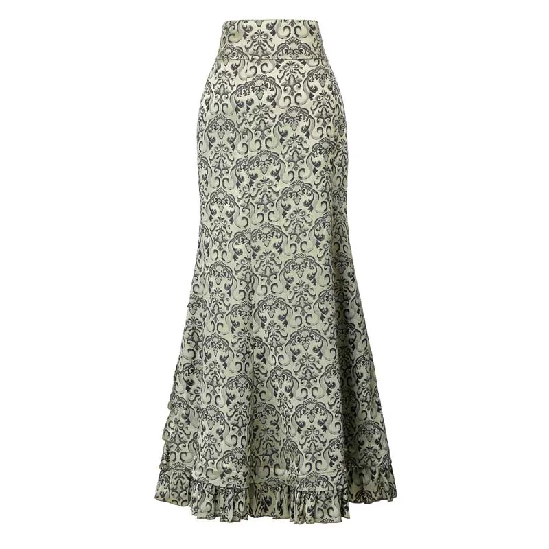 Floral Print Trumpet Skirt Vintage Gothic Floral Long Skirts Women Autumn Winter Elegant Beach High Waist Bandage Maxi Skirt black denim skirt