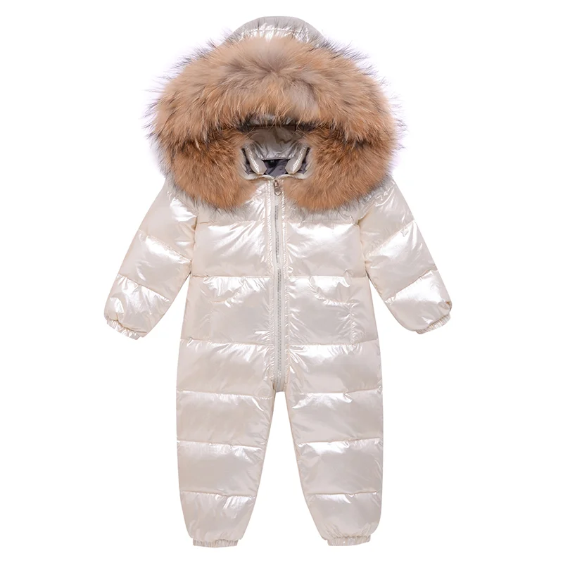 - 30 Degree Russian Winter Baby Snowsuit Real Fur Waterproof Baby Boy Winter Rompers Newborn Jumpsuit Toddler Girl Overalls
