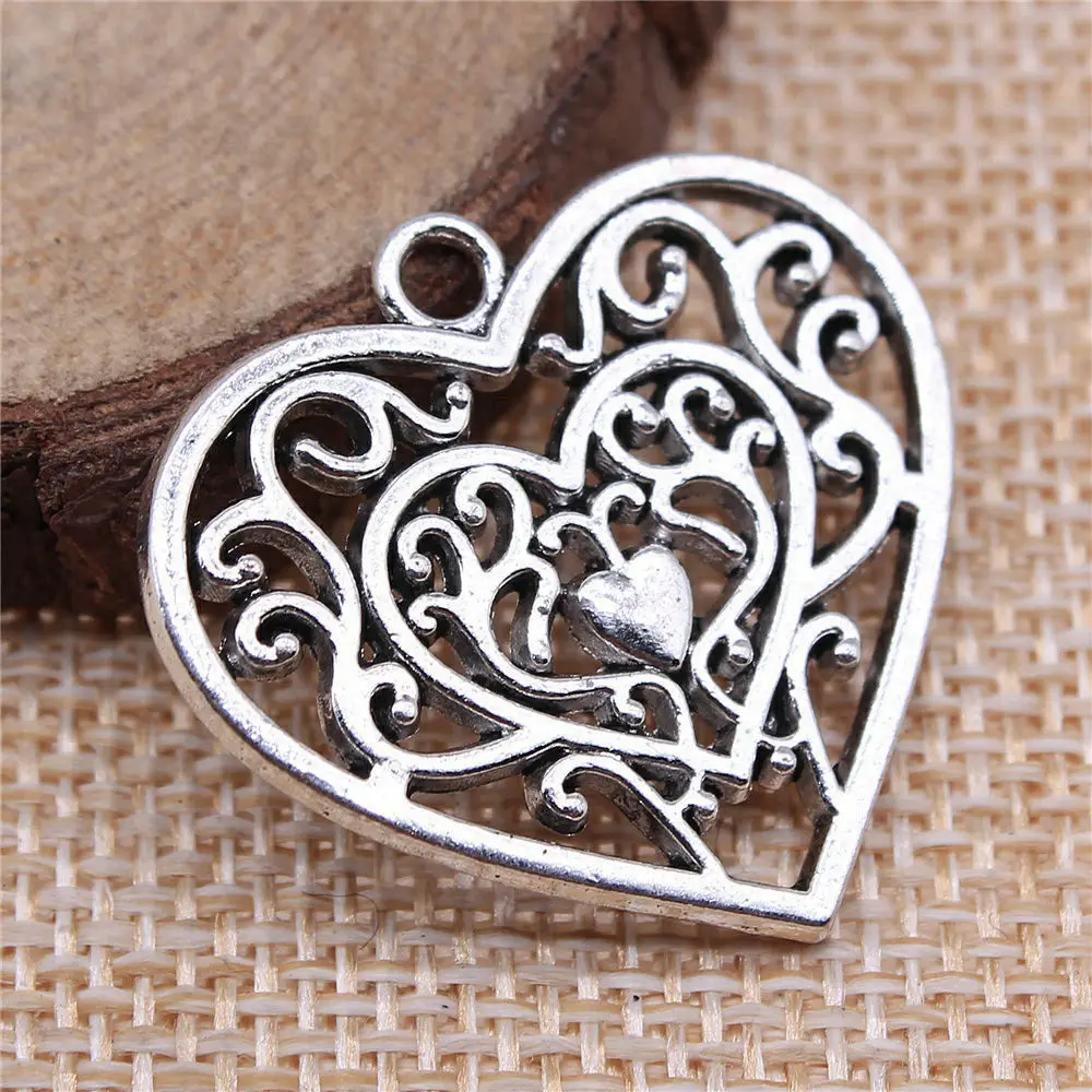 

Accesories Hollow Carving Heart Charms For Jewelry Making 30x27mm 4pcs