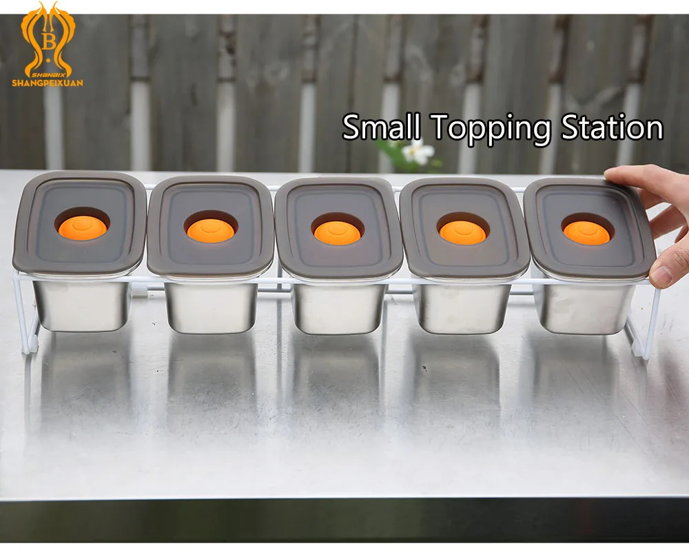 Pizza ingredient container SHANGPEIXUAN seasoning topping station stainless steel for fridge storage