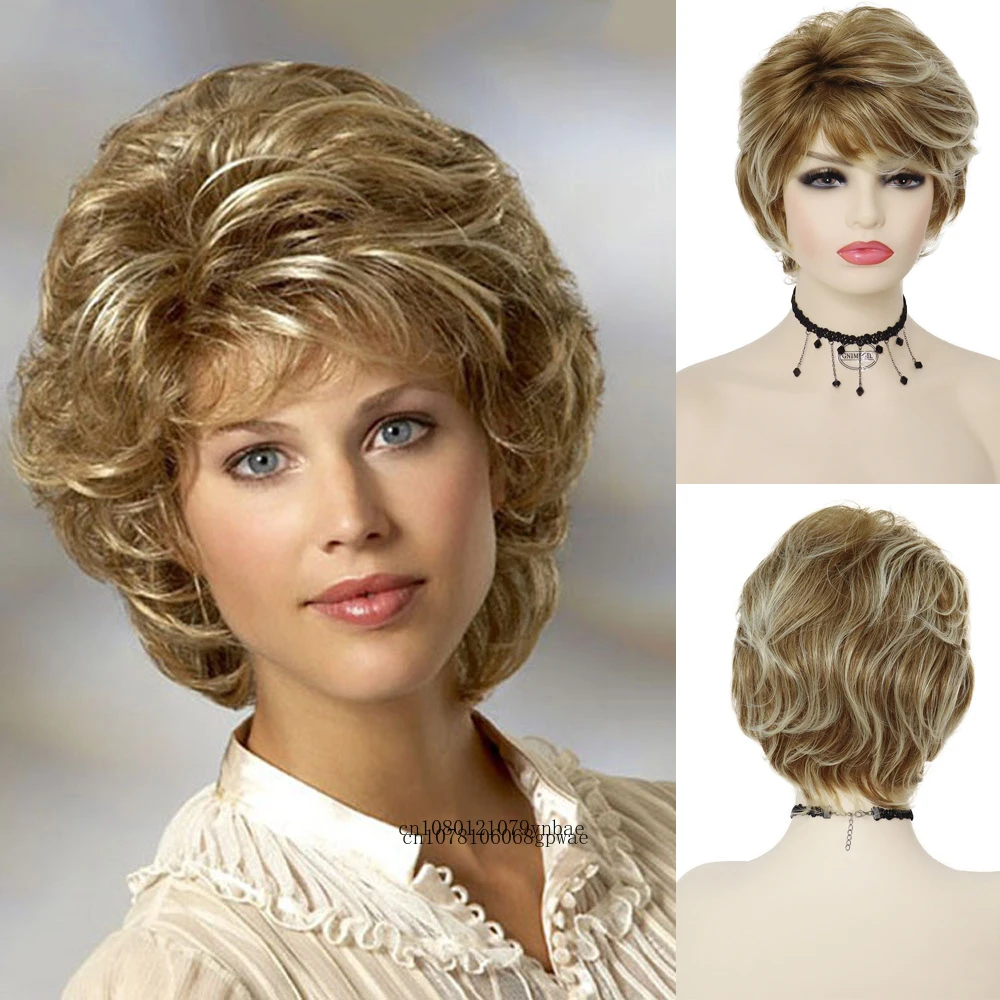 Ombre Blonde Wig with Bangs Natural Wave Wigs for Women Ladies Daily Cosplay Party Casual Mommy Wig Short Heat Resistant Fiber ladies short omber wine black wavy wig synthetic wig with bangs for women daily party use heat resistant fiber wig