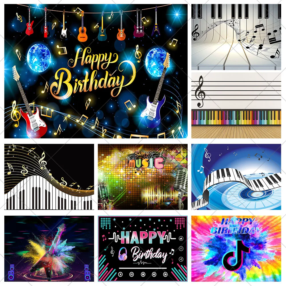 

Music Symbol Theme Photography Background Kids Birthday Party Background Pink Headphones Star Polyester Vinyl Props