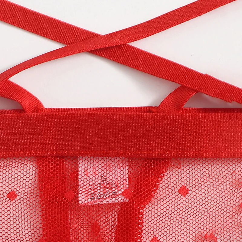 Women Lingerie Set Sexy Bra Set Women Underwear Set Sexy Women Bra Set Red Dot Lingerie Set See Through Intimates Bralette Briefs Sets Fashion Mesh Sexy Underwear Bandage