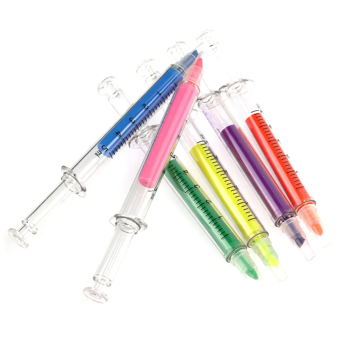 6pcs 주사기 모양의 형광펜 펜 6 색 노트 용 형광 마커 학교 사무실 사용 노란색 주황색 파란색 녹색 빨간색