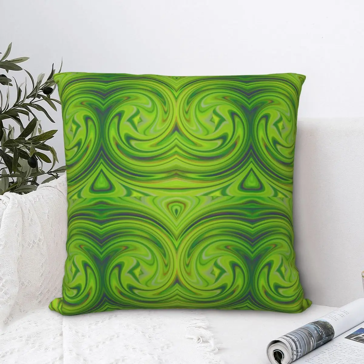 

Refreshing Green Square Pillowcase Polyester Pillow Cover Velvet Cushion Zip Decorative Comfort Throw Pillow for home Car