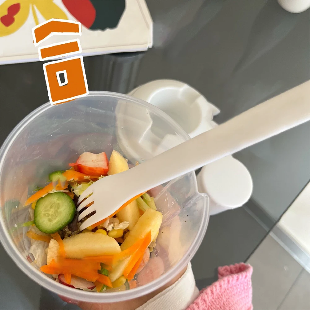 1pc Portable Oval Plastic Salad Bowl With Fork And Dressing