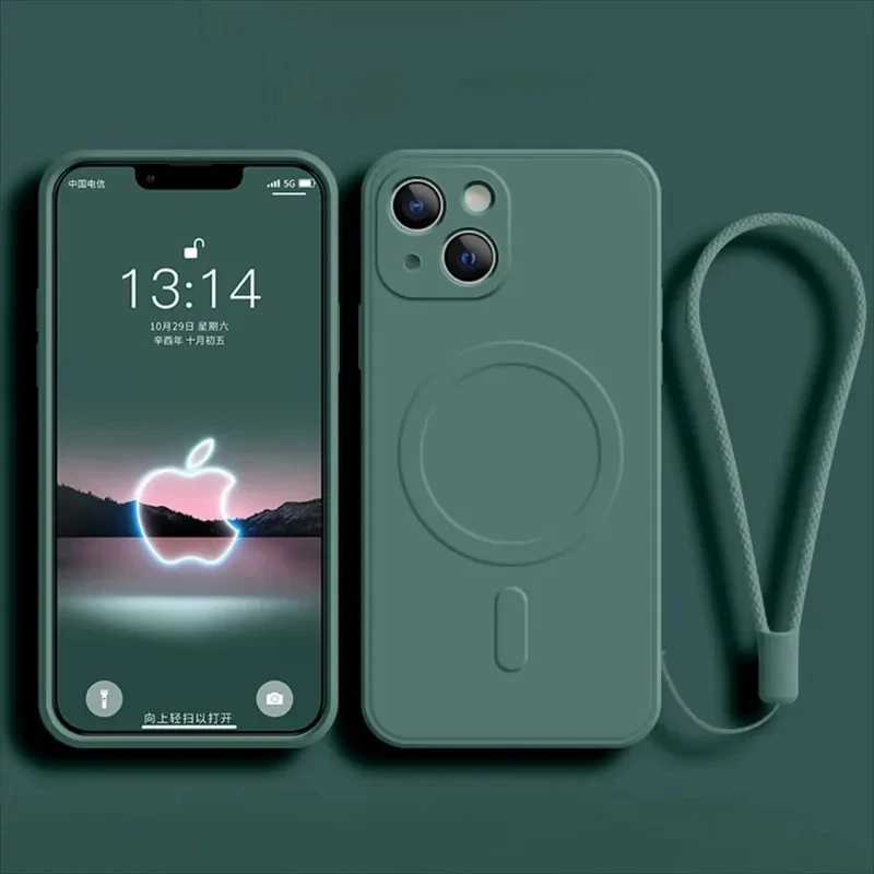 Magsafe Magnetic Wireless Charging Soft Silicone Strap Case Cover